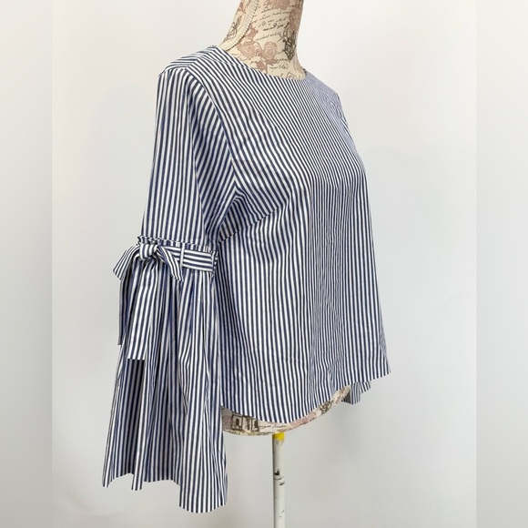 CATHERINE MALANDRINO Blue and white stripe bell sleeve blouse‎ size S. - Picture 7 of 13